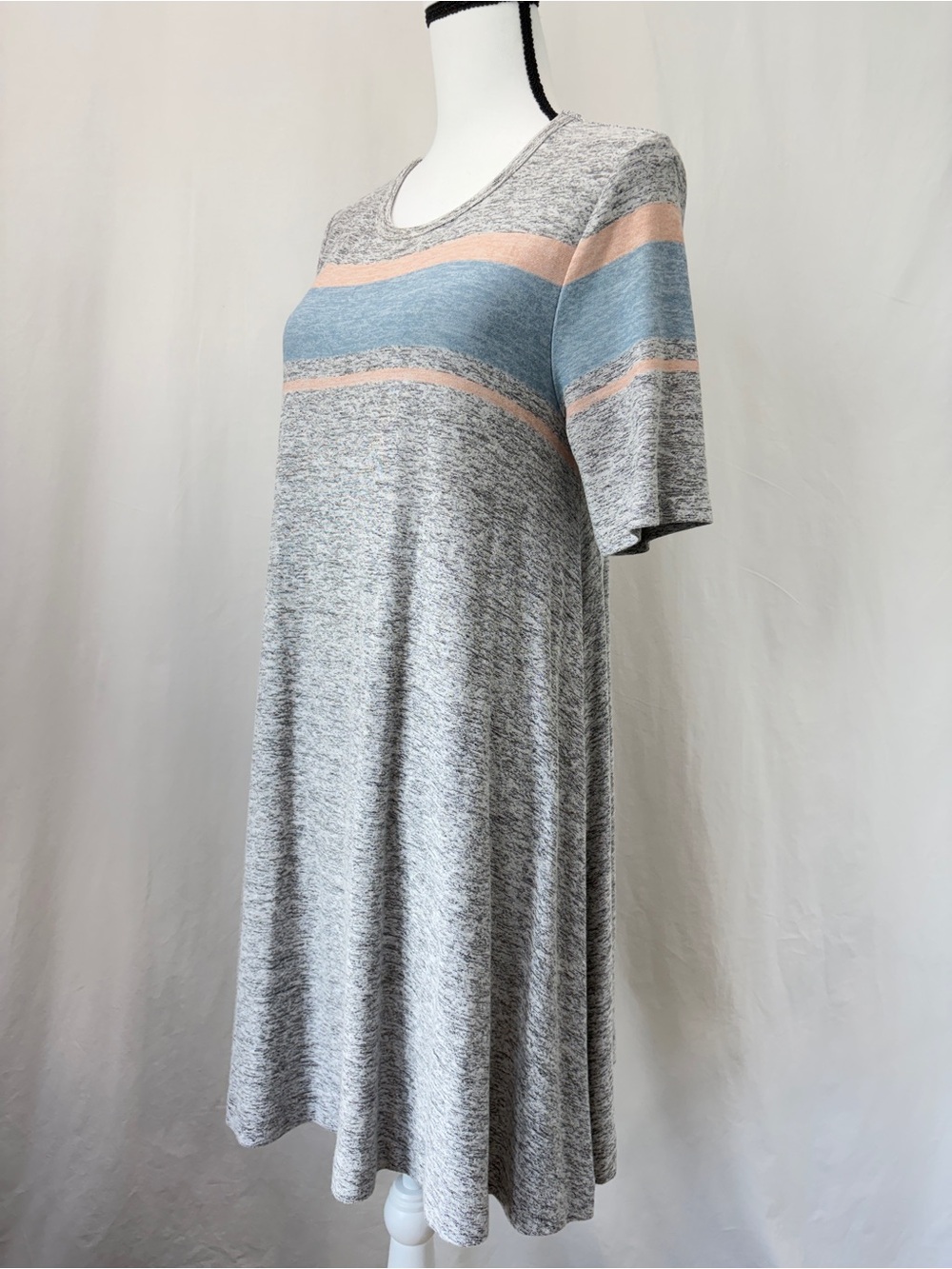 Lou & Grey gray marled pink striped soft short sleeve t-shirt swing dress Medium - Picture 3 of 15